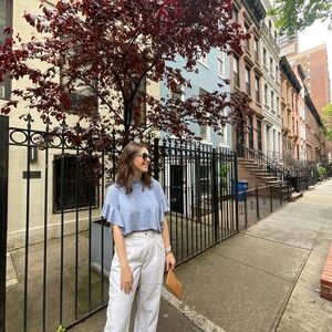 Altar'd State Blue Ruffle Sleeve Crop Top